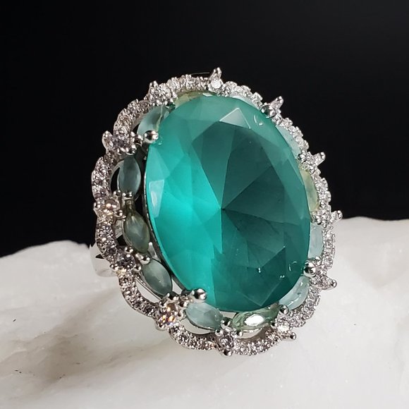 GG Unique Jewelry Jewelry - Solid Silver 925 Ring Natural Aqua/Blue Chalcedony
